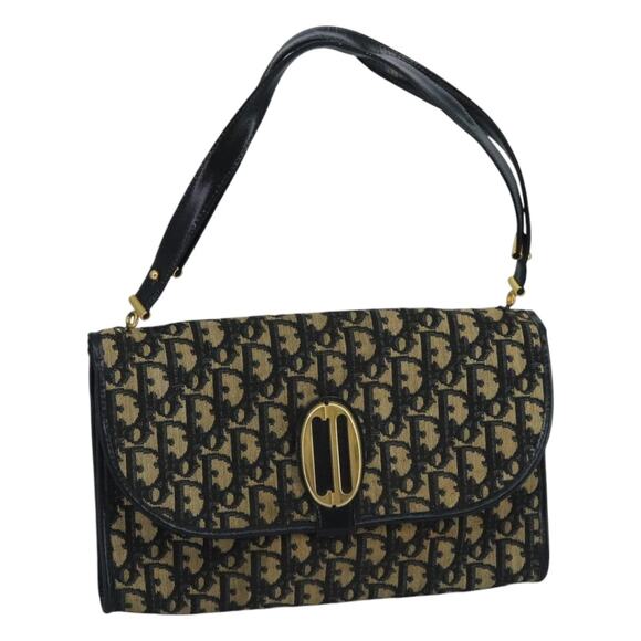 DIOR Trotter Canvas Shoulder Bag Navy Gold - Picture 1 of 16